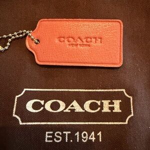Coach Coral Leather Tag with Silver Chain